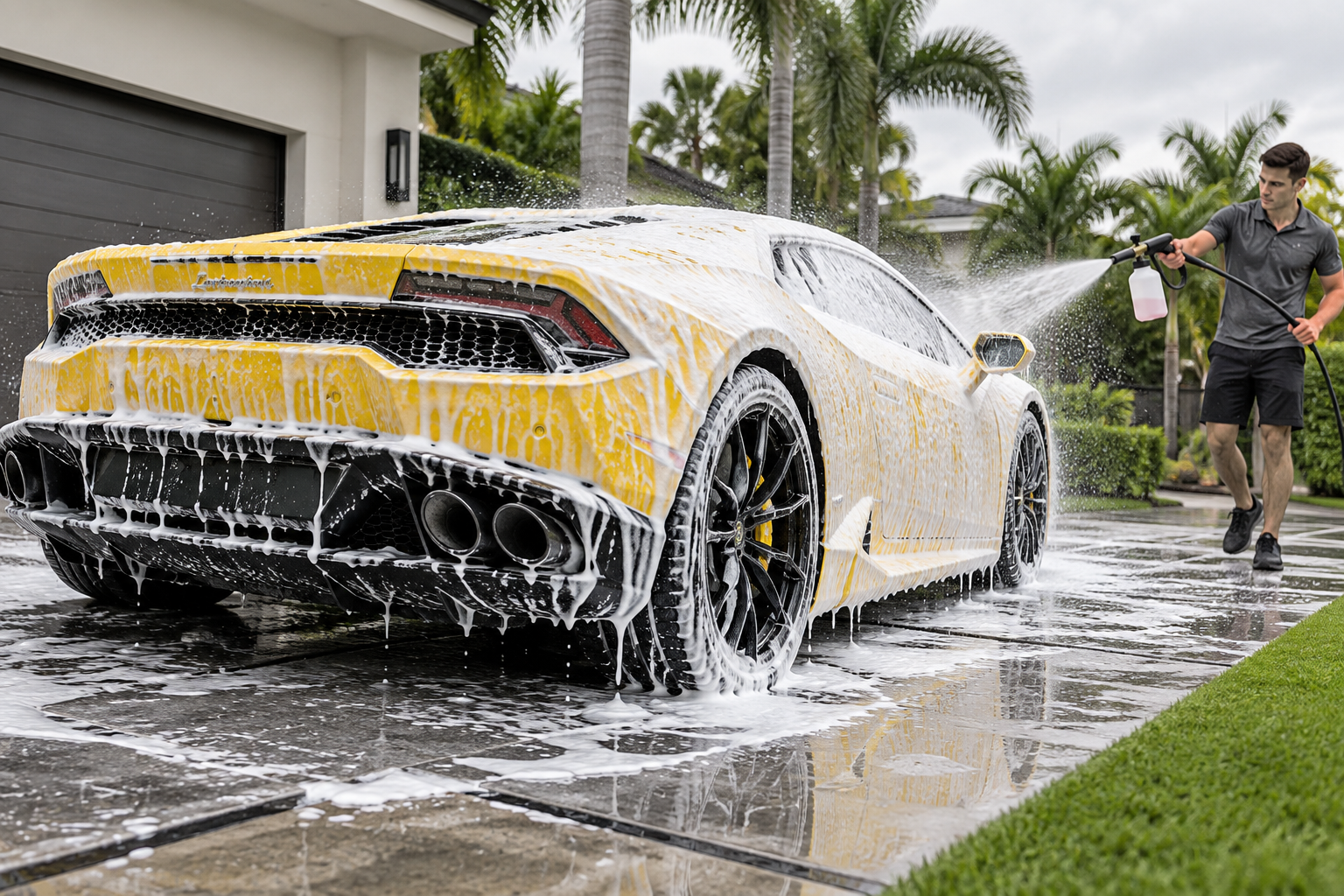 Yellow supercar covered in active foam
